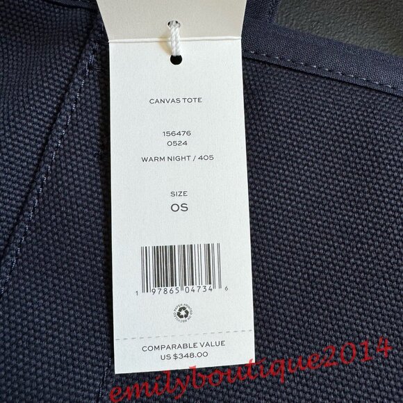 NWT Tory Burch 156476 Canvas Tote Warm Night Midnight Blue Navy Large Logo Bag - Picture 9 of 9